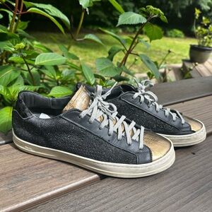 Women’s P448 Black and Gold Sneakers Casual Low-Top